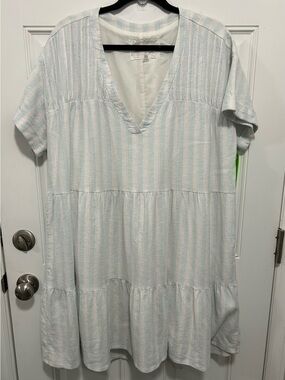 Cupio Light Blue & White Striped V-Neck Tiered Dress